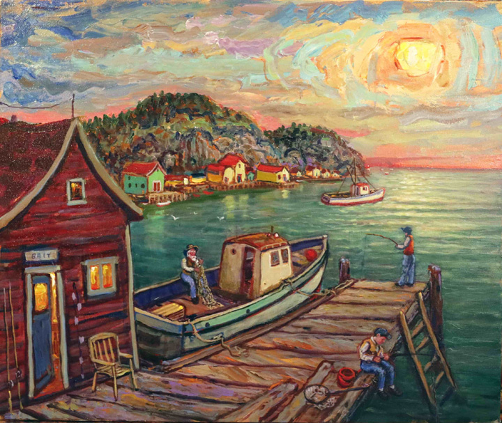 Harbour boat boy fishing